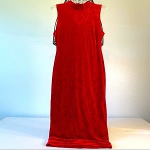 Stretch Red Velvet burnout sleeveless lined stretch dress mockneck